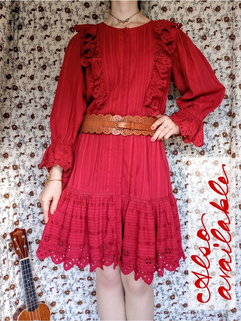Anthro ❉ Scalloped Faux Leather Wide Brown Belt Size S/M